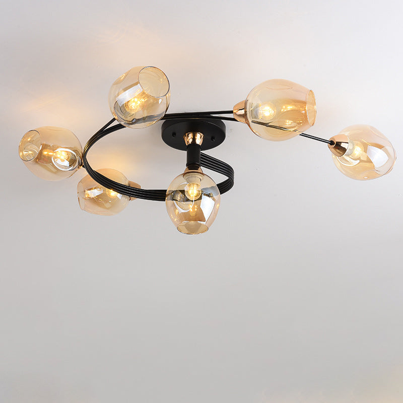 Plafonnier semi-encastré contemporain scandinave avec abat-jour en verre en forme de dôme et fer 1 lumière pour couloirs 