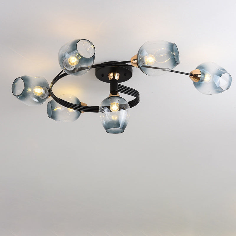 Plafonnier semi-encastré contemporain scandinave avec abat-jour en verre en forme de dôme et fer 1 lumière pour couloirs 