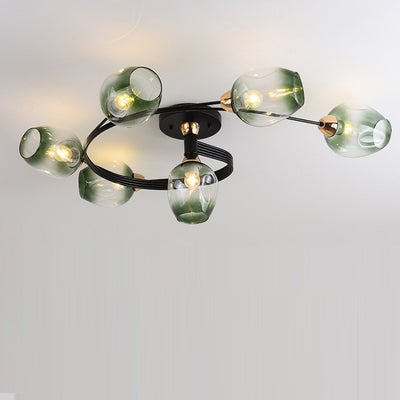 Plafonnier semi-encastré contemporain scandinave avec abat-jour en verre en forme de dôme et fer 1 lumière pour couloirs 