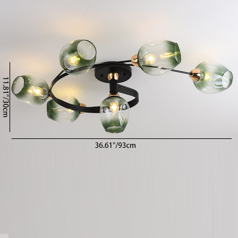 Plafonnier semi-encastré contemporain scandinave avec abat-jour en verre en forme de dôme et fer 1 lumière pour couloirs 
