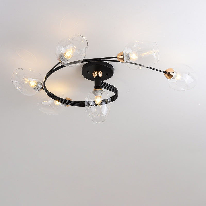 Plafonnier semi-encastré contemporain scandinave avec abat-jour en verre en forme de dôme et fer 1 lumière pour couloirs 