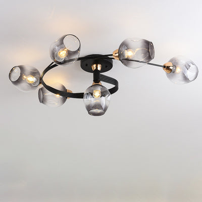 Plafonnier semi-encastré contemporain scandinave avec abat-jour en verre en forme de dôme et fer 1 lumière pour couloirs 