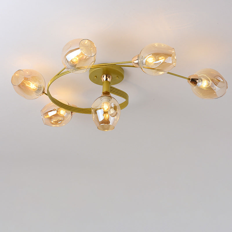 Plafonnier semi-encastré contemporain scandinave avec abat-jour en verre en forme de dôme et fer 1 lumière pour couloirs 