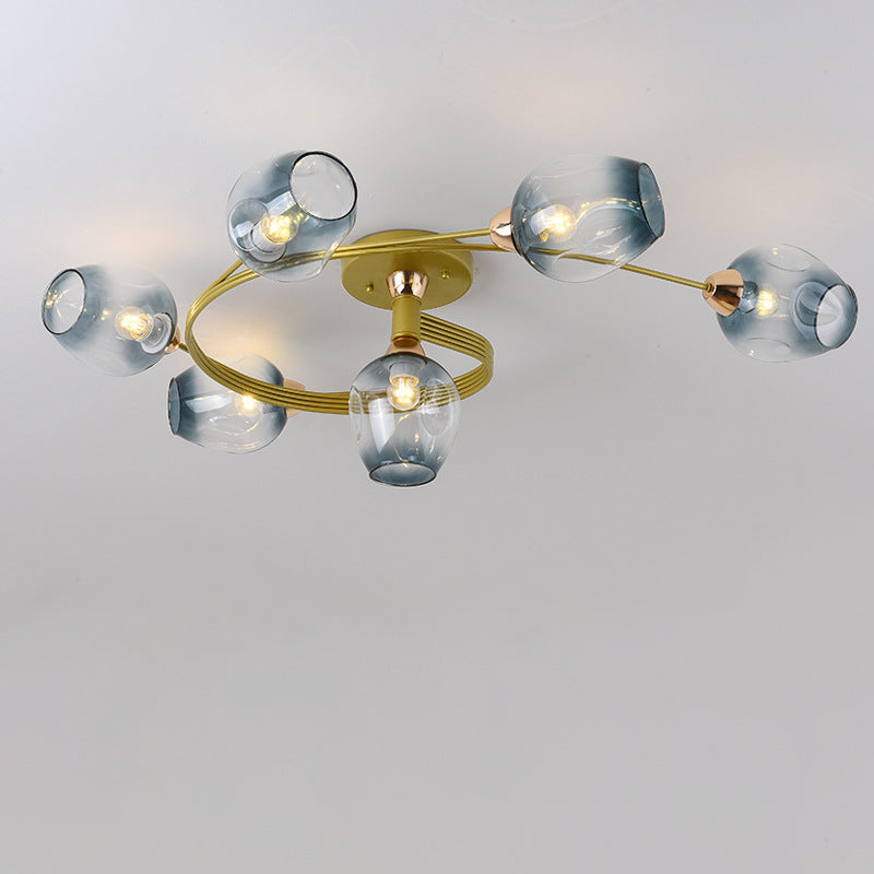Plafonnier semi-encastré contemporain scandinave avec abat-jour en verre en forme de dôme et fer 1 lumière pour couloirs 