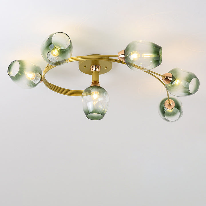 Contemporary Nordic Dome Gradient Iron Glass Lampshade 4/6 - Light Semi-Flush Mount Ceiling Light For Living Room