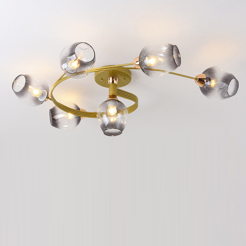 Plafonnier semi-encastré contemporain scandinave avec abat-jour en verre en forme de dôme et fer 1 lumière pour couloirs 