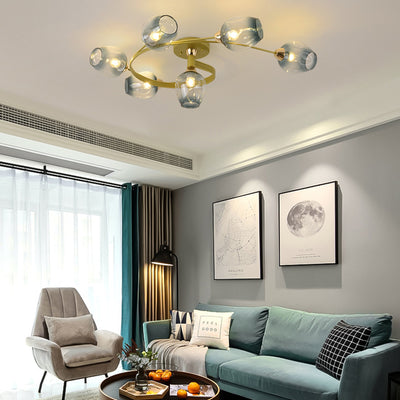Plafonnier semi-encastré contemporain scandinave avec abat-jour en verre en forme de dôme et fer 1 lumière pour couloirs 