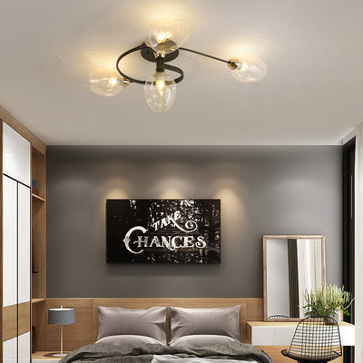 Plafonnier semi-encastré contemporain scandinave avec abat-jour en verre en forme de dôme et fer 1 lumière pour couloirs 