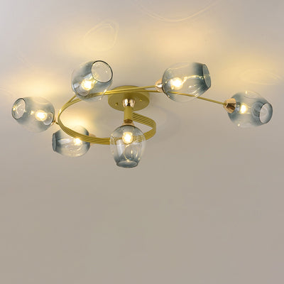 Plafonnier semi-encastré contemporain scandinave avec abat-jour en verre en forme de dôme et fer 1 lumière pour couloirs 