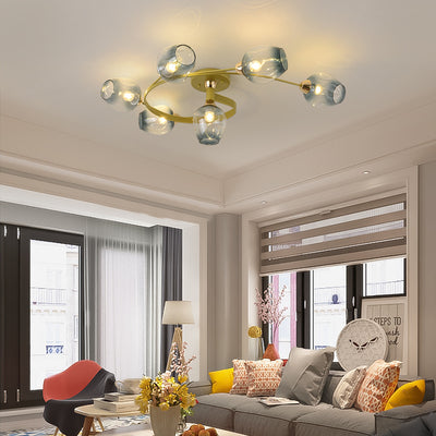 Plafonnier semi-encastré contemporain scandinave avec abat-jour en verre en forme de dôme et fer 1 lumière pour couloirs 