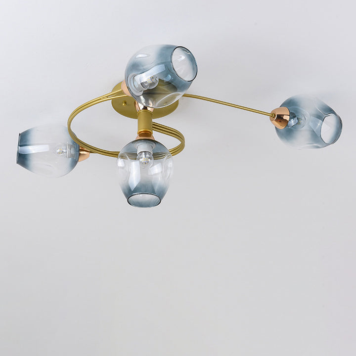 Contemporary Nordic Dome Gradient Iron Glass Lampshade 4/6 - Light Semi-Flush Mount Ceiling Light For Living Room