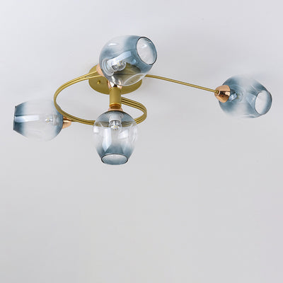Plafonnier semi-encastré contemporain scandinave avec abat-jour en verre en forme de dôme et fer 1 lumière pour couloirs 