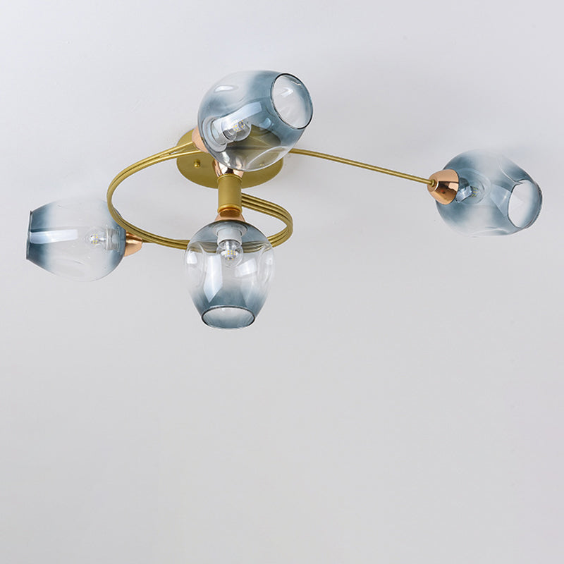 Plafonnier semi-encastré contemporain scandinave avec abat-jour en verre en forme de dôme et fer 1 lumière pour couloirs 