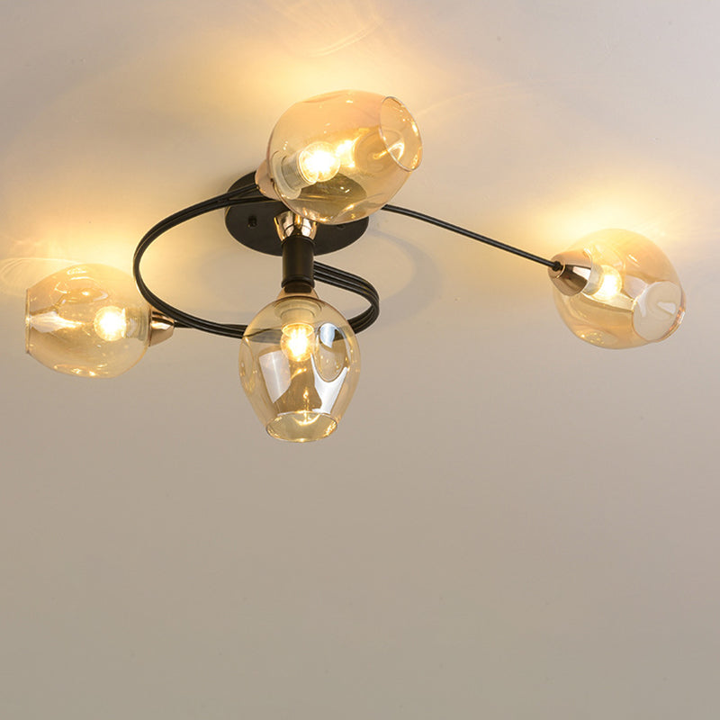 Plafonnier semi-encastré contemporain scandinave avec abat-jour en verre en forme de dôme et fer 1 lumière pour couloirs 