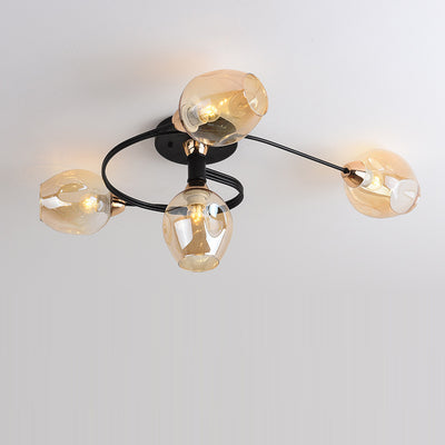 Plafonnier semi-encastré contemporain scandinave avec abat-jour en verre en forme de dôme et fer 1 lumière pour couloirs 