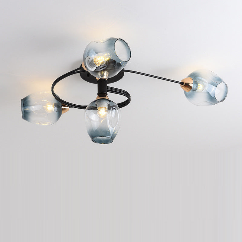Plafonnier semi-encastré contemporain scandinave avec abat-jour en verre en forme de dôme et fer 1 lumière pour couloirs 
