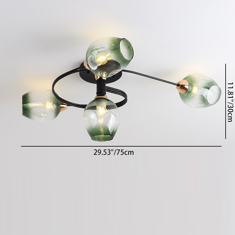 Plafonnier semi-encastré contemporain scandinave avec abat-jour en verre en forme de dôme et fer 1 lumière pour couloirs 