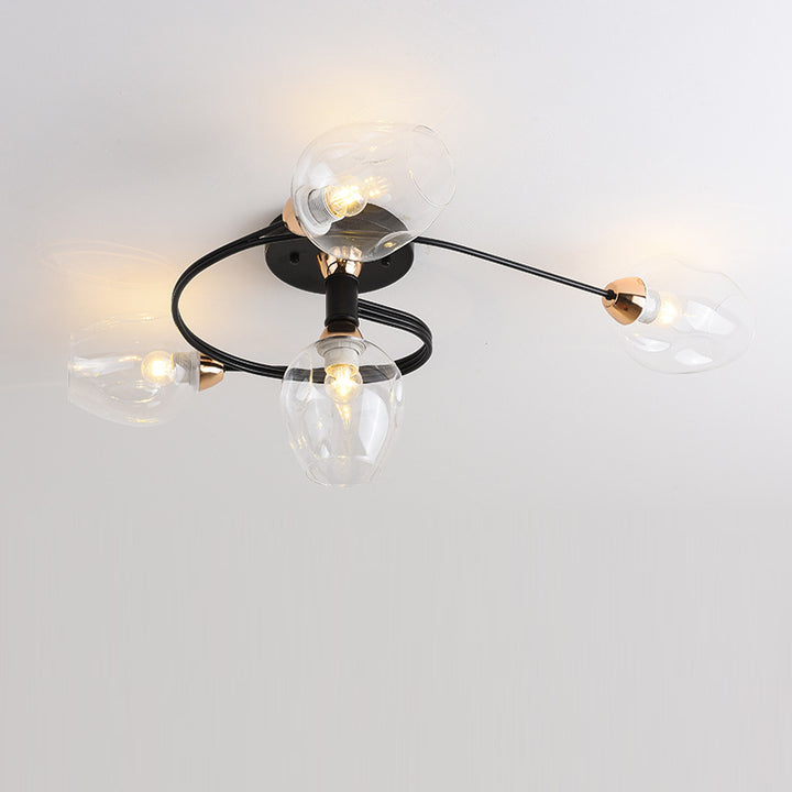 Contemporary Nordic Dome Gradient Iron Glass Lampshade 4/6 - Light Semi-Flush Mount Ceiling Light For Living Room