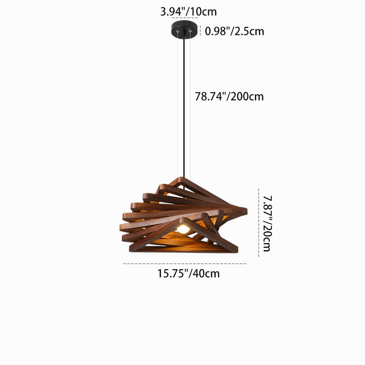 Traditional Japanese Dome Stacked Triangles Oak Iron 1 - Light Pendant Light For Dining Room