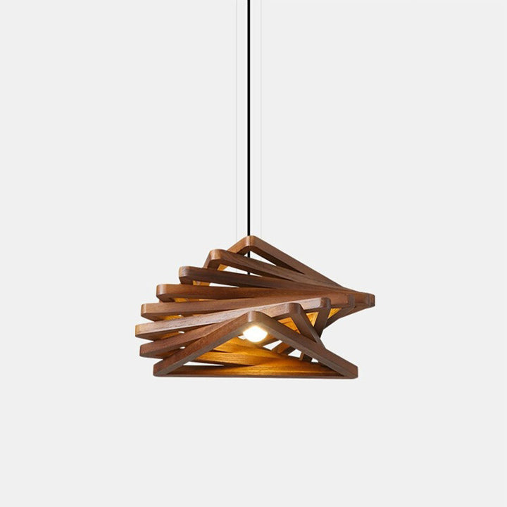 Traditional Japanese Dome Stacked Triangles Oak Iron 1 - Light Pendant Light For Dining Room