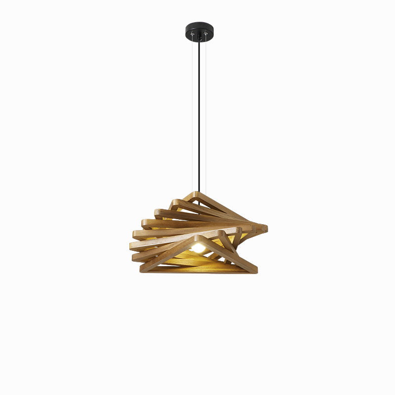 Traditional Japanese Dome Stacked Triangles Oak Iron 1 - Light Pendant Light For Dining Room