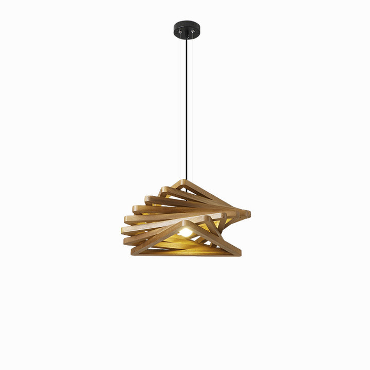 Traditional Japanese Dome Stacked Triangles Oak Iron 1 - Light Pendant Light For Dining Room