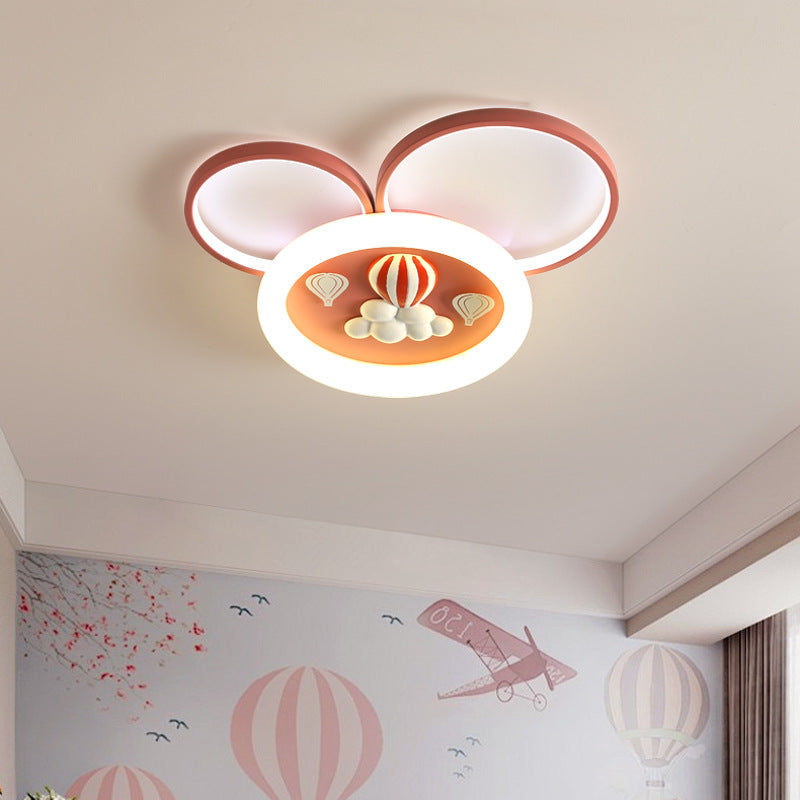 Contemporary Creative Round Circle Mickey Iron Acrylic LED Flush Mount Ceiling Light For Bedroom