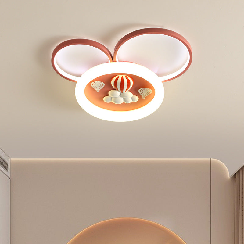 Contemporary Creative Round Circle Mickey Iron Acrylic LED Flush Mount Ceiling Light For Bedroom