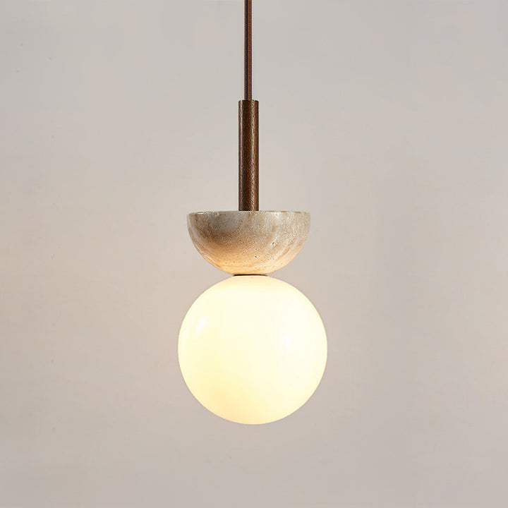 Traditionelle japanische Kuppel-Orb-Glas-Gelber-Travertin-Lampenschirm 1 - Licht-Pendelleuchte für Wohnzimmer 