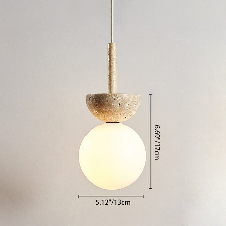 Traditionelle japanische Kuppel-Orb-Glas-Gelber-Travertin-Lampenschirm 1 - Licht-Pendelleuchte für Wohnzimmer 