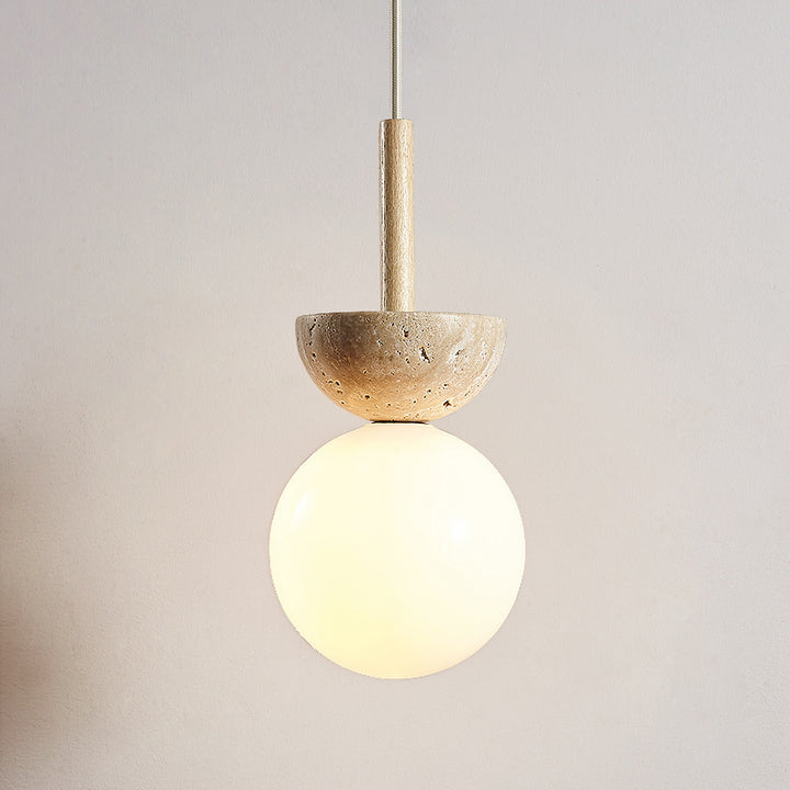 Traditionelle japanische Kuppel-Orb-Glas-Gelber-Travertin-Lampenschirm 1 - Licht-Pendelleuchte für Wohnzimmer 