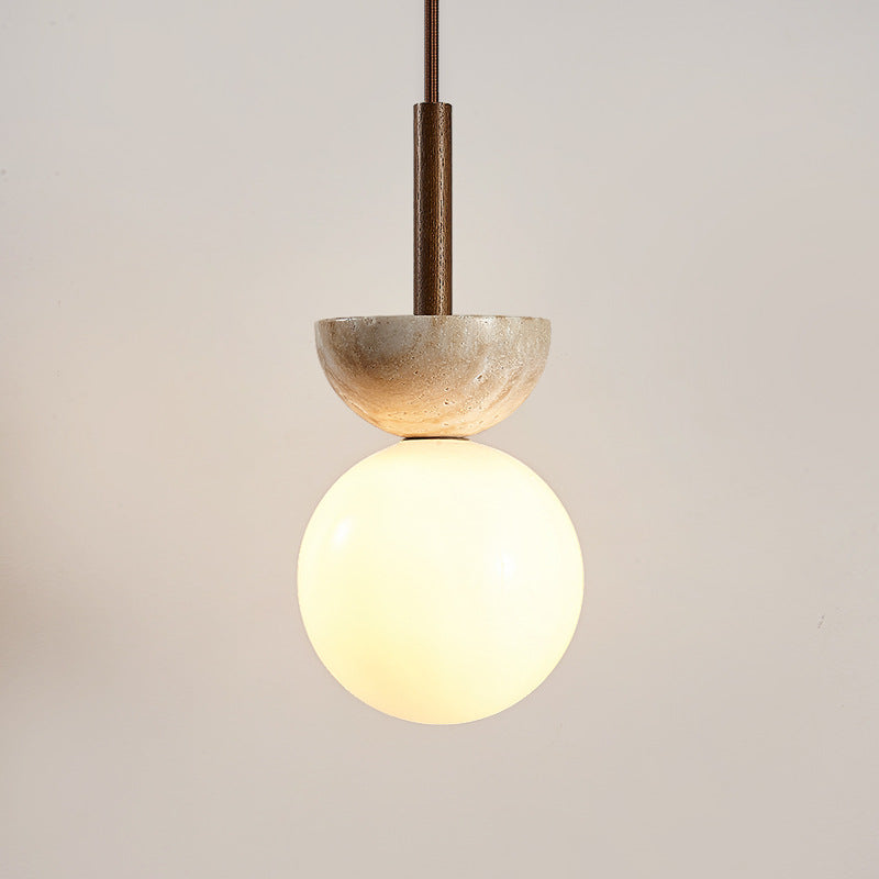 Abat-jour en verre jaune travertin en forme de dôme japonais traditionnel 1 - Suspension lumineuse pour salon 