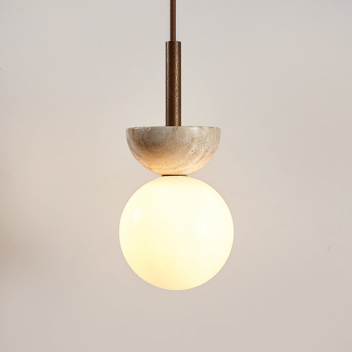 Traditionelle japanische Kuppel-Orb-Glas-Gelber-Travertin-Lampenschirm 1 - Licht-Pendelleuchte für Wohnzimmer 
