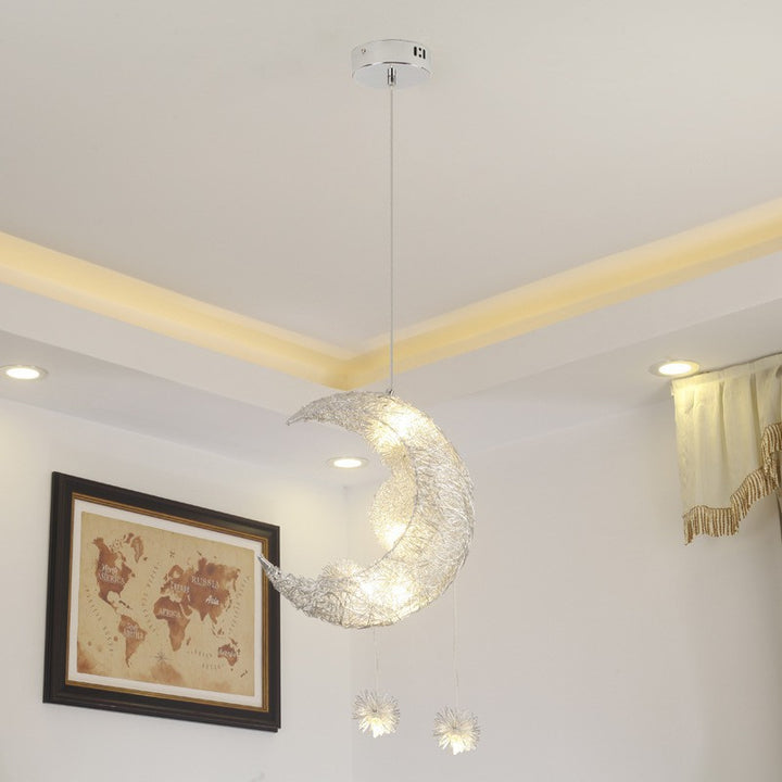 Contemporary Creative Dome Moon Aluminum Wire Hardware 6 - Light Pendant Light For Bedroom