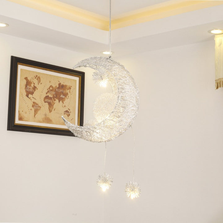 Contemporary Creative Dome Moon Aluminum Wire Hardware 6 - Light Pendant Light For Bedroom