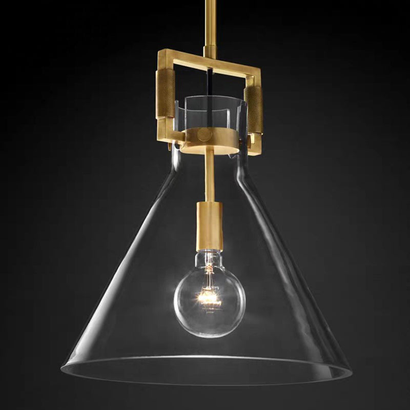 Contemporary Scandinavian Semicircular Conical Copper Glass 1 - Light Pendant Light For Dining Room