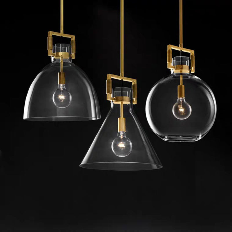 Contemporary Scandinavian Semicircular Conical Copper Glass 1 - Light Pendant Light For Dining Room