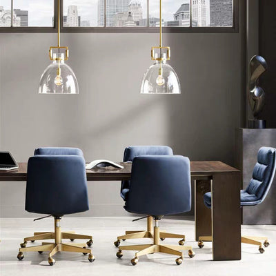 Contemporary Scandinavian Semicircular Conical Copper Glass 1 - Light Pendant Light For Dining Room