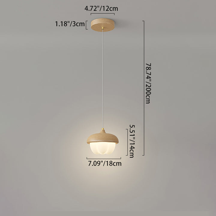 Traditional Japanese Dome Bud Rubber Wood PE LED Pendant Light For Bedroom