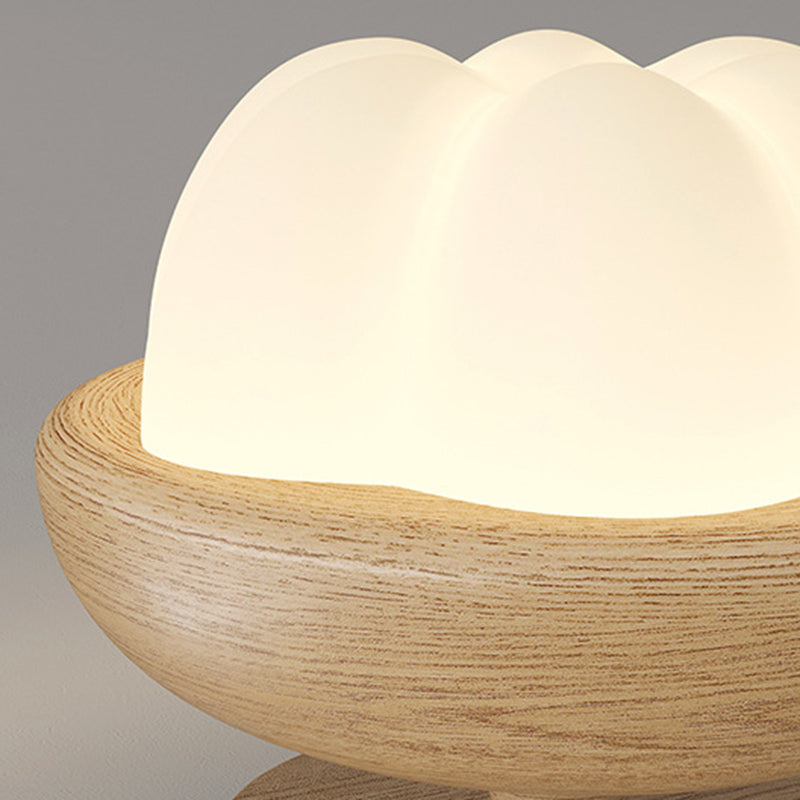 Traditional Japanese Dome Bud Rubber Wood PE LED Semi-Flush Mount Ceiling Light For Hallways