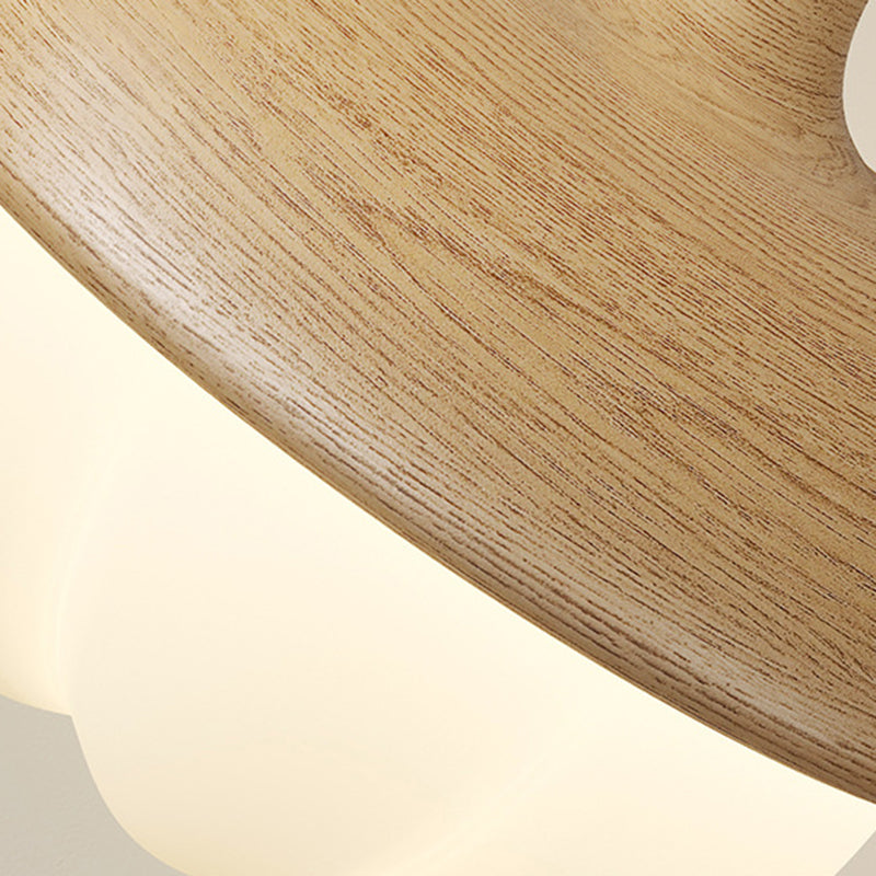 Traditional Japanese Dome Bud Rubber Wood PE LED Semi-Flush Mount Ceiling Light For Hallways
