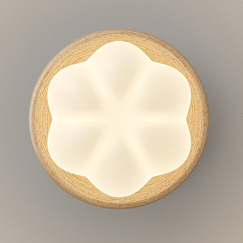 Traditional Japanese Dome Bud Rubber Wood PE LED Semi-Flush Mount Ceiling Light For Hallways