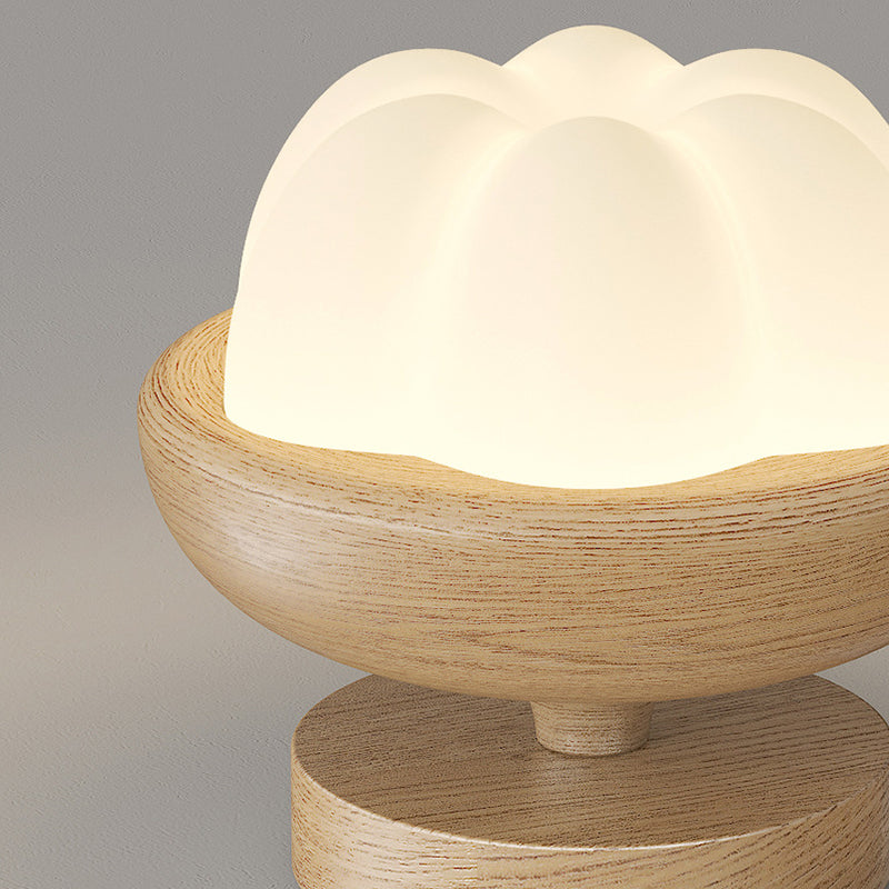 Traditional Japanese Dome Bud Rubber Wood PE LED Semi-Flush Mount Ceiling Light For Hallways
