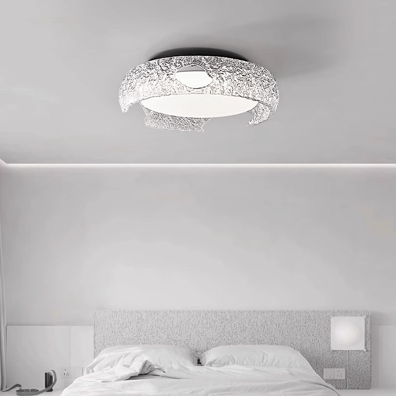 Modern Art Deco Semicircle Aluminum Resin LED Flush Mount Ceiling Light For Bedroom