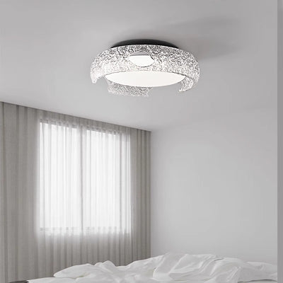Modern Art Deco Semicircle Aluminum Resin LED Flush Mount Ceiling Light For Bedroom