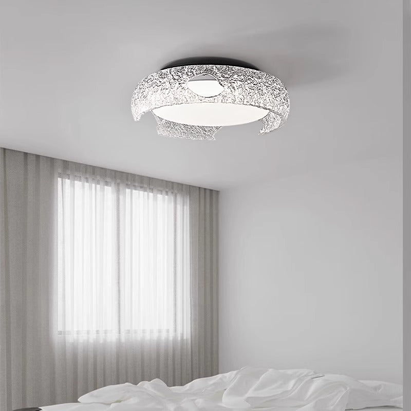 Modern Art Deco Semicircle Aluminum Resin LED Flush Mount Ceiling Light For Bedroom