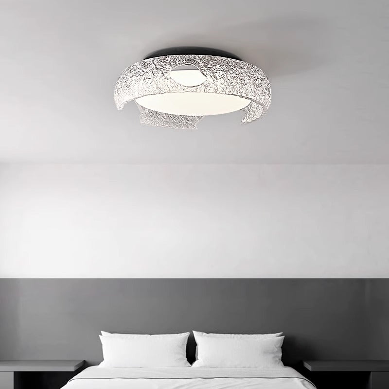 Modern Art Deco Semicircle Aluminum Resin LED Flush Mount Ceiling Light For Bedroom