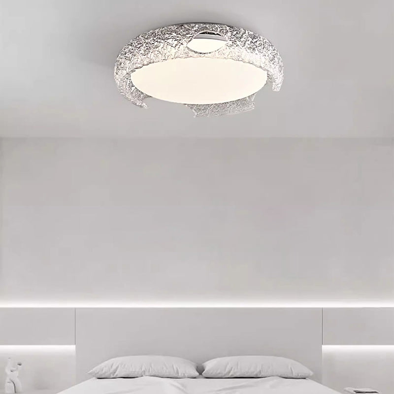 Modern Art Deco Semicircle Aluminum Resin LED Flush Mount Ceiling Light For Bedroom