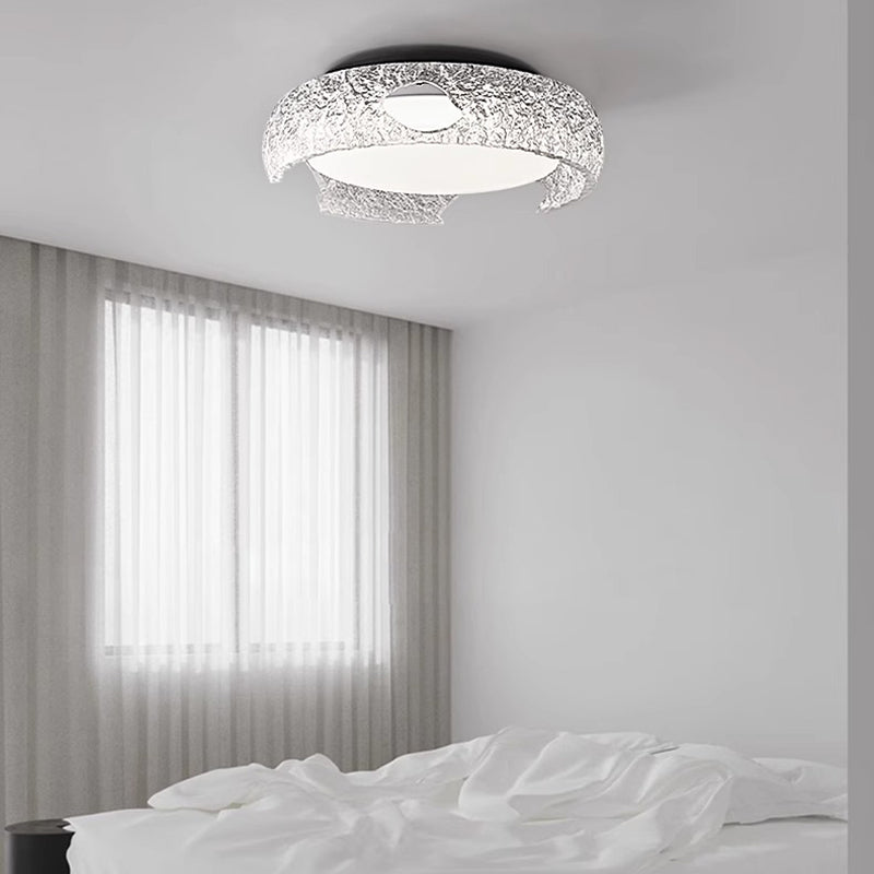 Modern Art Deco Semicircle Aluminum Resin LED Flush Mount Ceiling Light For Bedroom