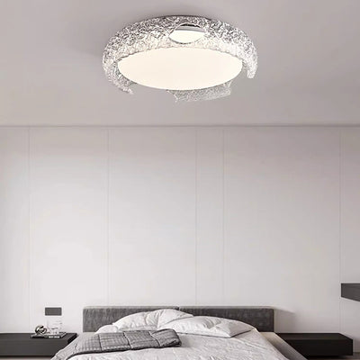 Modern Art Deco Semicircle Aluminum Resin LED Flush Mount Ceiling Light For Bedroom